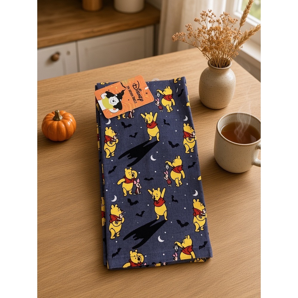 Disney Winnie the Pooh Halloween Kitchen Towels 2 Pack Navy Blue Bats Piglet New